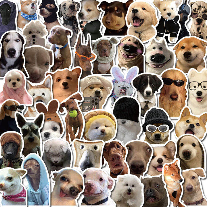 2023-50pcs-meme-dog-puppy-funny-cute-stickers-vintage-for-diy-kids-notebook-luggage-motorcycle-laptop-refrigerator-decal-toy-decor