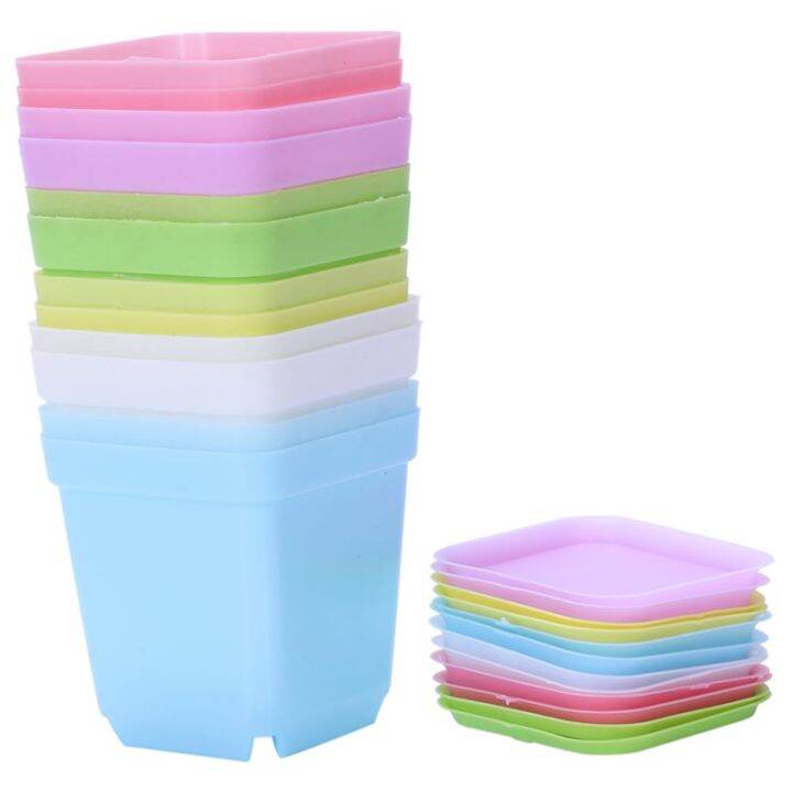 Colorful Plastic Plant Pots with Saucers, Set of 12 Lazada