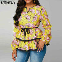 Fancystyle VONDA เสื้อชายแขนสั้นเอวเสื้อปักลูกไม้พิมพ์ลายดอกไม้แฟชั่นผู้หญิงขนาดพิเศษ