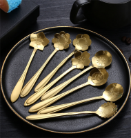 20218PCs Set Cherry Blossoms Stainless Steel Tea Coffee Spoon Teaspoons Ice Cream Sugar Flatware Gold Kitchen Tableware