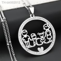 ✵☃✆ Family Boy Gril Stainless Steel Necklace for Women Silver Color Crystal Necklace Jewelry Collares Christmas Gift N03S01