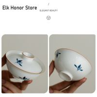 W12-71 88มล. มือวาดผีเสื้อกล้วยไม้ Gaiwan เครื่องกระเบื้องสีขาวบูติกถ้วยขนาดเล็กถ้วยน้ำชาถ้วยชงชาถ้วยน้ำชาเคส Ipad Mini