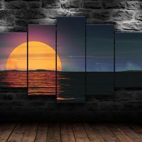 Lizhanmin บทคัดย่อ Sunset Seascape 5ชิ้น Wall Art ผ้าใบพิมพ์ HD โปสเตอร์ภาพวาดภาพวาดสีน้ำมันห้องนั่งเล่นตกแต่งบ้าน Pictures