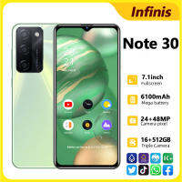 【ใหม่เอี่ยม 100% 】โทรศัพท์มือถือ Infinis Note 30 ซุปเปอร์บางโทรศัพท์ Android12 7.1inch 16+512GB แบรนด์ใหม่หน้าจอสัมผัส ใบหน้าปลดล็อคสมาร์ทโฟนเดิมเต็มหน้าจอปลดล็อคขาย 6800mAh แบตเตอรี่ติดทนนาน Dual SIM โทรศัพท์เล่นเกมลื่น โทรศัพท์ถูกๆ แถมฟรีอุปกรณ์ครบชุด