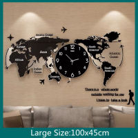 MOONLIGHT- Creative Mute World Map Shape Personality Wall Clock Home Needle Digital Quartz Wall Watch Fashion Decoration Clock Family Gifts  100x45cm