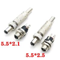 5pcs 5.5x2.5mm 5.5x2.1mm DC 12V Power Jack Male Plug Female Socket Metal Connector Adapter With Thread lock 5.5*2.1 5.5*2.5  Wires Leads Adapters