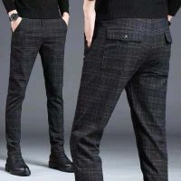 COD SDFERTREWWE Mens Striped Cotton Linen Casual Pants Slimfit Pant Seluar Korean Trousers