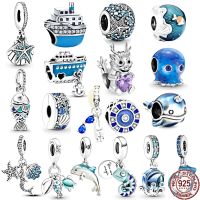 Fine Cruise Ship Starfish Sea Shell Clip Blue Scaled Fish Dangle Charm Jewelry Beads Fit Original Pandora Silver 925 Bracelet