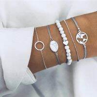 5 Pcs Slit Hand Chain Pine Loving Map Round Bracelet Women Holiday Casual Beach Wind Hand Rope Set Bracelet Charms and Charm Bracelet