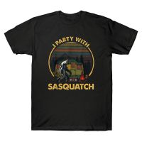 Newest Trendy T-shirts Bigfoot Camping I Party With Sasquatch Vintage Retro Mens Black Cotton T-Shirt Harajuku Cotton Mens Tee  46VF