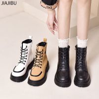 COD 35-43 Size Plus Size Womens Boots Shoes 42 Fashion White Martin Boots Korean Round Toe Short Boots British Style Fleece Motorcycle Boots Soft Bottom Mary Jane Short Boots Black Platform Rider Boots Non-slip High-heeled Lace-up Rhubarb Boots