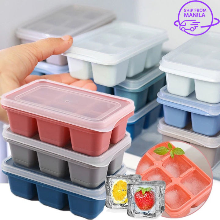 Stackable Silicone 6-grid Ice Cube Trays With Lid Super Easy