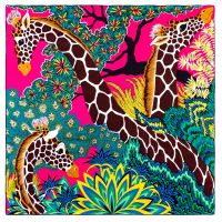 35.5(In) Jungle Giraffe Brand Scarf Women Bandana Handmade Curled Twill Silk Square Scarf Luxury Foulard Head Scarves Shawl