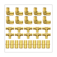 30Pcs 3/4Inch Brass Fittings Brass Crimp Fitting Combo with Tees"T" ,Elbows,Couplings