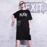 XITAO Letter Dress Fashion Women Elegant Pullover Patchwork Half Sleeve Goddess Fan Casual Loose Dress