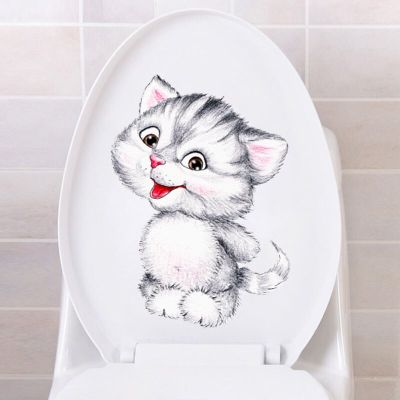 Very Cute Cartoon Kitten Wall Stickers Bathroom Toilet Living Room Home Decoration Art Decals Poster Wallpaper Removable Mural