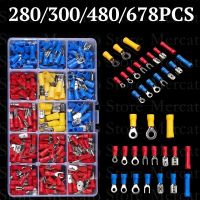 [Hot A] 280/300/480/678ชิ้นขั้วแบตเตอรี่หุ้มฉนวนต่างๆแหวนก้นแหวนส้อม Lugs ม้วนชุดขั้วปลายสายไฟตัวเชื่อมต่อสายเคเบิล Crimp