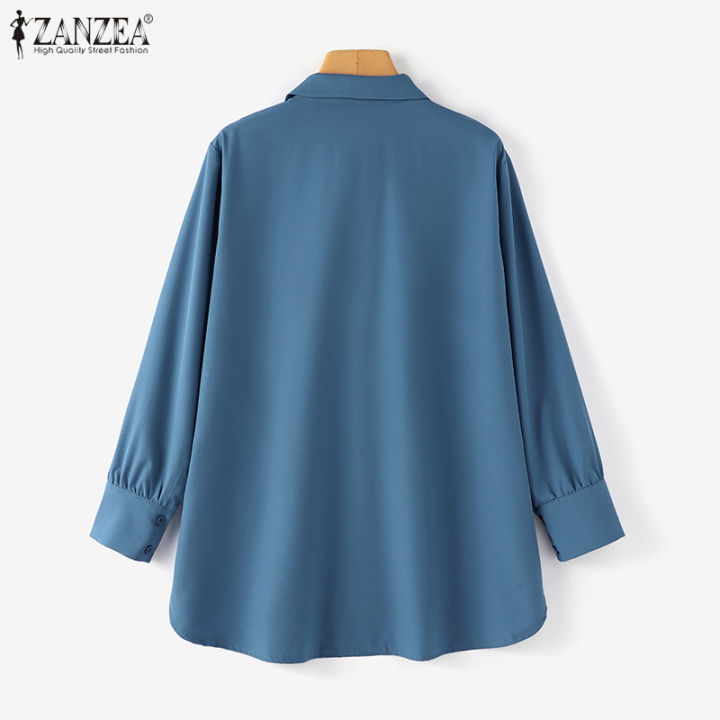 สินค้ามาใหม่-จัดส่งฟรี-fancystyle-zanzea-เสื้อผู้หญิงมุสลิมมีกระดุม-เสื้อเสื้อเชิ้ตมีปกข้างเสื้อหลังไขว้ทรงโคมไฟ