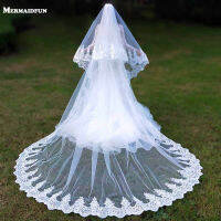 Real Photos 2 Layers Sequins Lace 3 Meters Cathedral Woodland Wedding Veils with Comb 3M Long White Ivory 2 T Bridal Veils