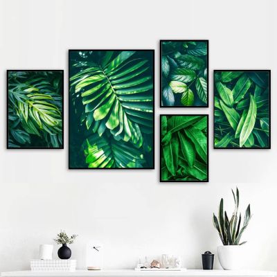 ระบายอากาศพืชสีเขียวปาล์ม Monstera ใบใหญ่ผนังศิลปะพิมพ์ผ้าใบจิตรกรรมสำหรับห้องนั่งเล่นตกแต่ง-สไตล์นอร์ดิกโปสเตอร์และรูปภาพ-ไม่มีกรอบรวม