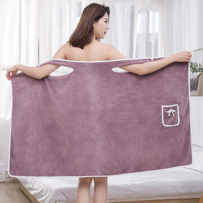 （HOT) ผ้าเช็ดตัว สามารถสวมใส่ขายส่งขนาดบวก 80-180 เสื้อคลุมอาบน้ำสายเดี่ยวหญิงหนาขึ้นผู้ใหญ่ดูดซับน้ำได้กว่าผ้าฝ้าย