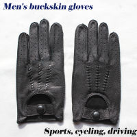 Deerskin Gloves Mens Leather Unlined Single Layer Thin Hollow Breathable Motorcycle Riding Car Driving Spring and Autumn