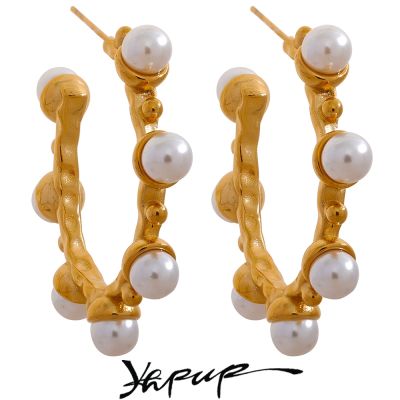 【YP】 Yhpup Imitation Pearls Big Round Hoop Earrings Jewelry Metal Gold Color Pendientes