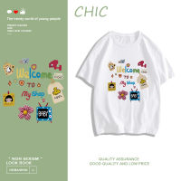 CHIC ผ้าฝ้ายแท้ แฟชั่นพิมพ์เสื้อยืดแขนสั้นสบาย ๆ T0369