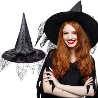 Witch Hats with Web Veil for Costume Hat Magican Headdress Caps Favors