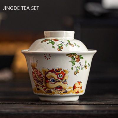 } ”| 》? Gaiwan ชามชาที่ใช้ในสำนักงานเซรามิกแบบพกพาพร้อมฝาปิดชุดน้ำชาถ้วยชาจีนภาพวาดสีสุดสร้างสรรค์
