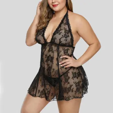 Plus Size Women Sexy Lingerie Set See-Through Underwear Nightdress