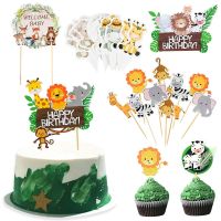 Jungle Safari Birthday Cake Topper Zoo Monkey Lion Jungle Party Cake Toppers Animal Birthday Theme Cupcake Wrappers Cake Flag