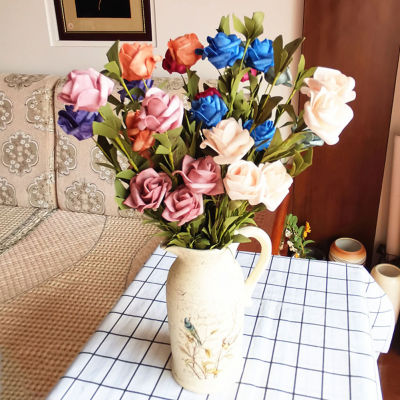 WF ดอกไม้ไหมเทียมกุหลาบดอกโบตั๋นเทียม1ช่อ5หัวสำหรับแต่งงานในสวนบ้านห้องนั่งเล่น DIY