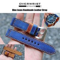 สายนาฬิกา สายหนังวัวแท้ overwrist blue jeans handmade leather strap 20,22mm