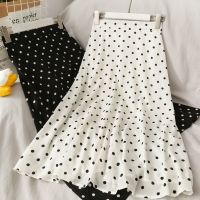 COD SDFSDRGBWWW Chiffon Floral Skirt Women 2021 Days Polka Dot High Waist Mid-Length Slim-Fit Slimmer Look A-Line Long