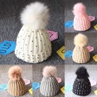 Baby Beanie Pompom Hat Winter Boy Hat Knitted Hat Winter Hats for Girls Fur Lovely Sequins Diamond Kid 39;s Cap for Newborn Baby