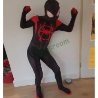 Miles Morales Cosplay Costume Superhero Zentai Suit Bodysuit Spiderman Into The Spider Verse Costume For Kids Adult Party Outfit