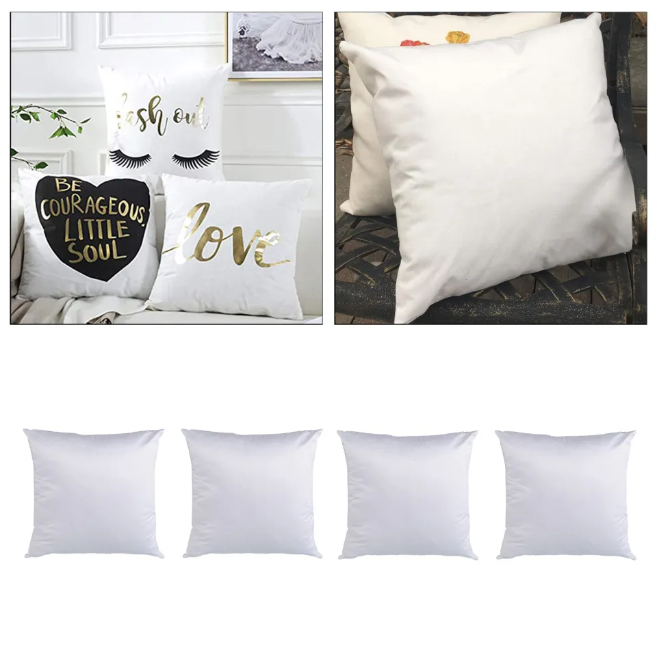 Dolity 4Pcs Square Pillow Case White Sublimation Blank Pillowcases Cushion  Cover