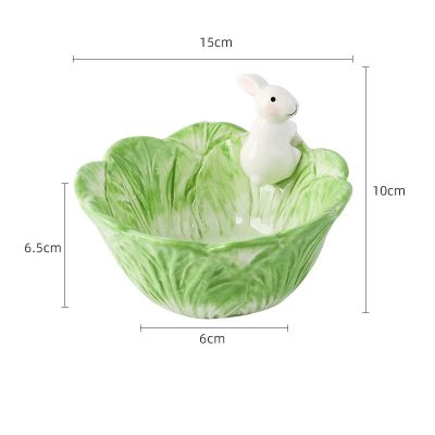 Cute Cartoon Animal Hand Drawn Ceramic Childrens Tableware Fruit Salad Dessert Rabbit Cabbage Bowl Bone China Dinnerware Sets