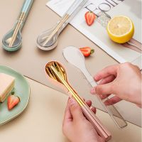 2/3Pcs Portable Cutlery with Box 304 Stainless Steel Tableware Dinnerware Fork Spoon Chopsticks Creative Student Travel Camping Flatware Sets