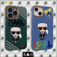 3D แฟชั่น Cool Karl Electroplate หนัง TPU 3 In 1เคสโทรศัพท์สำหรับ Apple iPhone 14 13 12 11 Pro Max Soft ซิลิโคน Anti-Drop ป้องกันปกหลังกรณีมือถือสีเขียวสีฟ้า