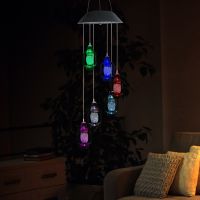 Solar Lanterns Wind Chime Color-Changing LED Light Wind Bell Hanging Decor Solar Powered Ground Pathway Lights