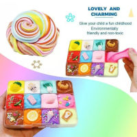 Fancy【Free shipping】12 Color Cotton Slime Kit Set Puff Gum Color Matching Fruit DIY Clay Accessories Childrens Toys Floam Slime Toy Decompression