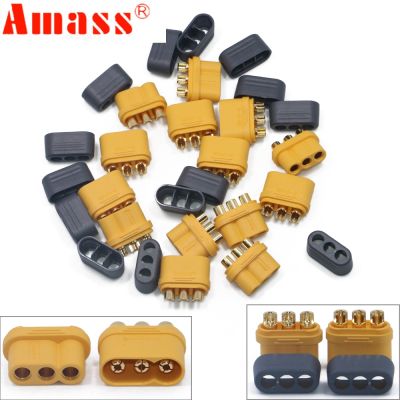 【cw】 5 / 10 20pair Amass 3.5mm MR60 Three core Plug T Connector Male Female With Sheath Brass Gold Plated for RC Model Compone ！