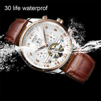 KINYUED Skeleton Tourbillon Mechanical Watch Men Automatic Classic Rose Gold Leather Mechanical Wrist Watches Reloj Hombre 2020