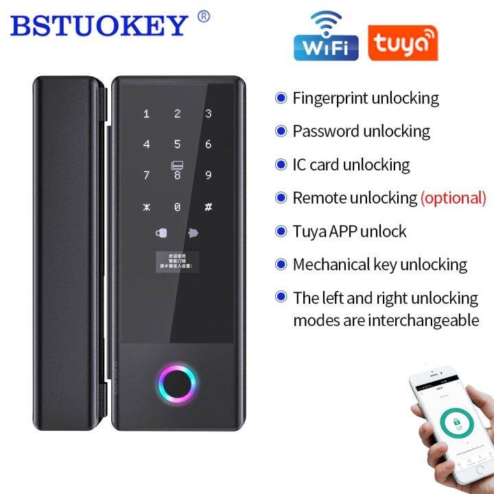 Tuya Wifi App Smart Glass Door Lock Biometric Lock Fingerprint Door