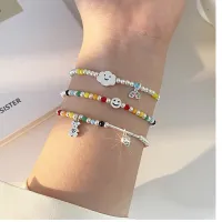 Korea Fashion Colorful Cloud Bear Smile Face Rainbow Silver Bead Bracelet For Women Girls Vintage Bracelet Party Jewelry Gift