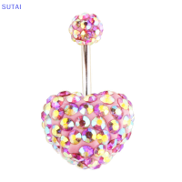 ?【Lowest price】SUTAI สะดือเจาะหัวใจ DROP dangle ท้องปุ่มแหวนคริสตัล zircon Body Jewelry