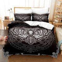 ☎ Black Death Moth Bedding Set Gothic Skull Duvet Cover Set Butterfly Bedclothes 2/3pcs Moon Stars Luxury Home Textiles