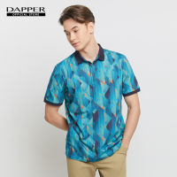 DAPPER เสื้อโปโล Aqua Geometric Print สีฟ้า